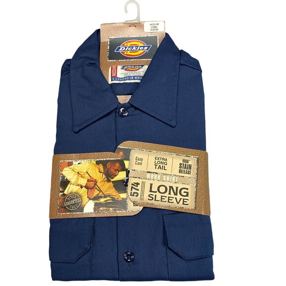Dickies Shirt Mens M Navy Stain Release 574 Long Sleeve Uniform Work Button Down - Picture 1 of 10